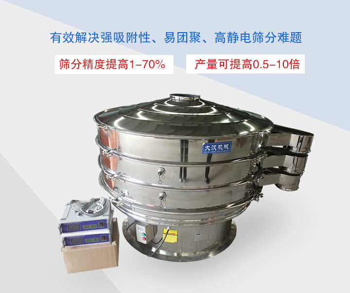 超聲波振動篩主要用于篩分粘性強、高靜電、易團聚的精細粉末